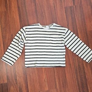 Zara Kids Black & White Striped Long Sleeve Tee | Girls 9–10